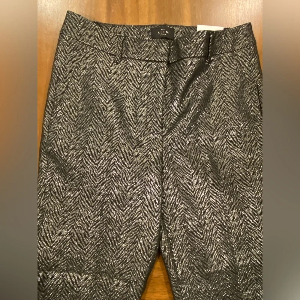 White House Black Market Black & Silver Patterned Skinny Pants